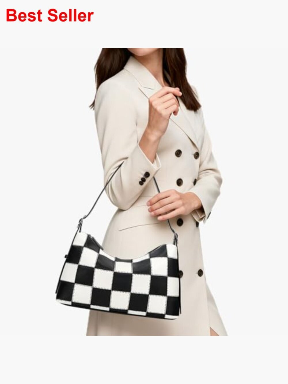 Vegan Leather Checkered Tote Bag Crossbody Shoulder Purse Hobo Handbag - Picture 2 of 7